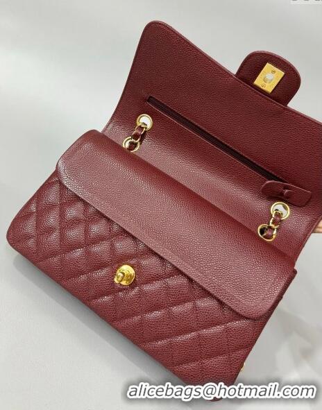 Good Taste Chanel Classic Grained Calfskin Medium Flap Bag A01112 Burgundy/Gold 2024