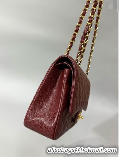 Good Taste Chanel Classic Grained Calfskin Medium Flap Bag A01112 Burgundy/Gold 2024