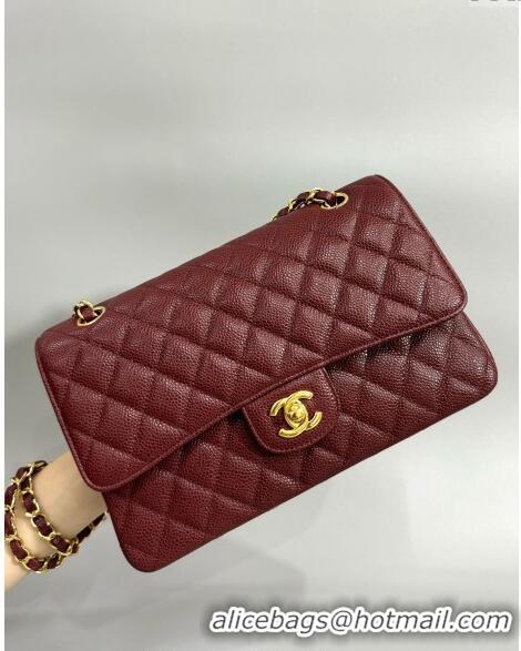 Good Taste Chanel Classic Grained Calfskin Medium Flap Bag A01112 Burgundy/Gold 2024