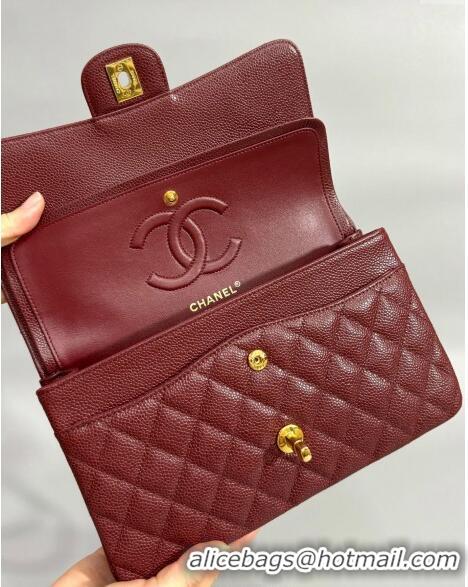 Good Taste Chanel Classic Grained Calfskin Medium Flap Bag A01112 Burgundy/Gold 2024