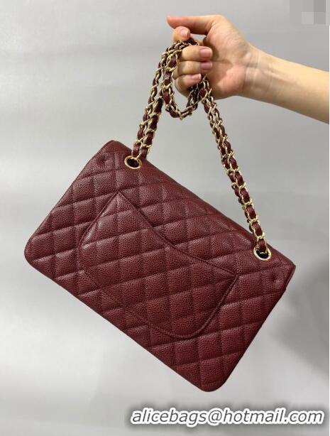 Good Taste Chanel Classic Grained Calfskin Medium Flap Bag A01112 Burgundy/Gold 2024