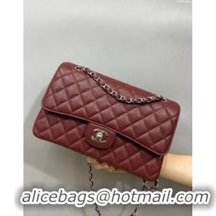 Cheap Design Chanel Classic Grained Calfskin Medium Flap Bag A01112 Burgundy/Silver 2024