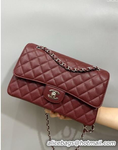 Cheap Design Chanel Classic Grained Calfskin Medium Flap Bag A01112 Burgundy/Silver 2024