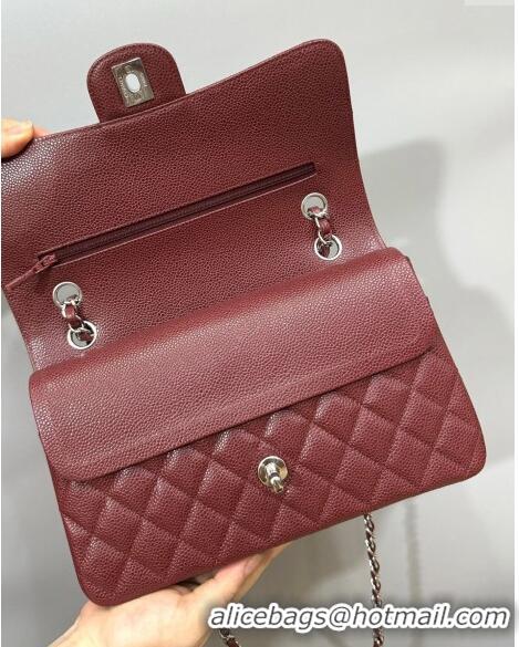 Cheap Design Chanel Classic Grained Calfskin Medium Flap Bag A01112 Burgundy/Silver 2024