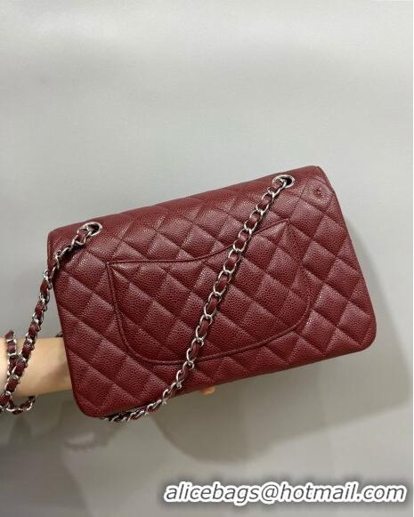 Cheap Design Chanel Classic Grained Calfskin Medium Flap Bag A01112 Burgundy/Silver 2024