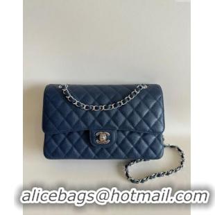 Good Product Chanel Classic Grained Calfskin Medium Flap Bag A01112 Navy Blue/Silver 2024