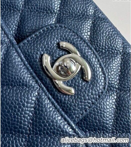 Good Product Chanel Classic Grained Calfskin Medium Flap Bag A01112 Navy Blue/Silver 2024