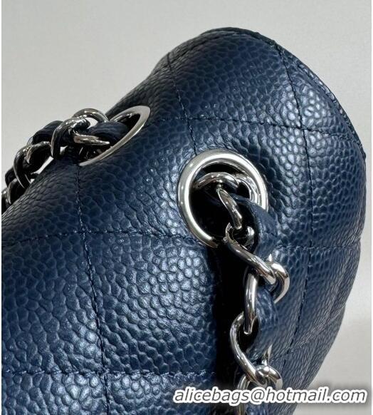 Good Product Chanel Classic Grained Calfskin Medium Flap Bag A01112 Navy Blue/Silver 2024