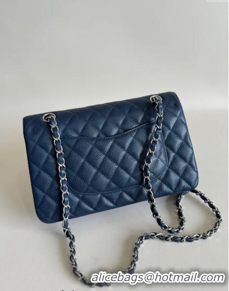 Good Product Chanel Classic Grained Calfskin Medium Flap Bag A01112 Navy Blue/Silver 2024