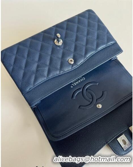 Good Product Chanel Classic Grained Calfskin Medium Flap Bag A01112 Navy Blue/Silver 2024