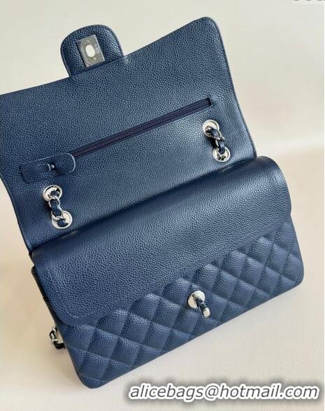 Good Product Chanel Classic Grained Calfskin Medium Flap Bag A01112 Navy Blue/Silver 2024