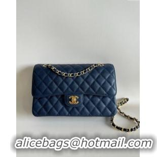 New Fashion Chanel Classic Grained Calfskin Medium Flap Bag A01112 Navy Blue/Gold 2024