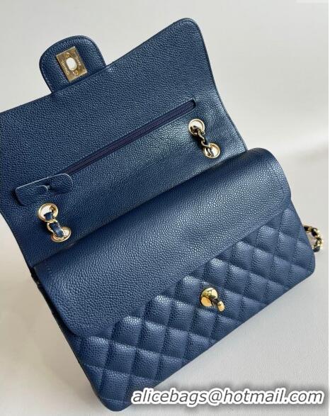 New Fashion Chanel Classic Grained Calfskin Medium Flap Bag A01112 Navy Blue/Gold 2024