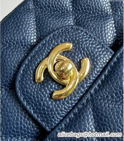 New Fashion Chanel Classic Grained Calfskin Medium Flap Bag A01112 Navy Blue/Gold 2024