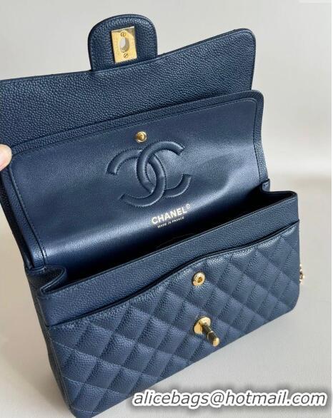 New Fashion Chanel Classic Grained Calfskin Medium Flap Bag A01112 Navy Blue/Gold 2024