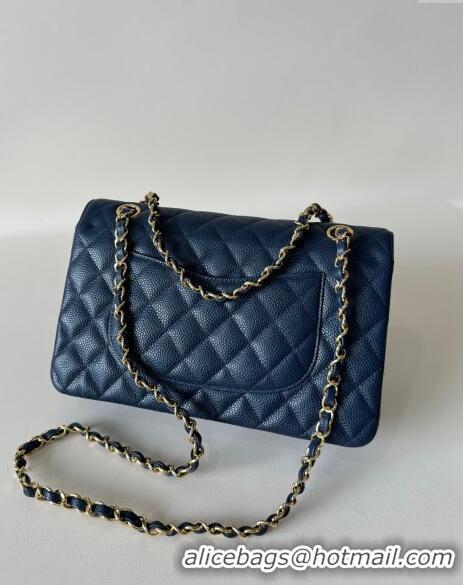 New Fashion Chanel Classic Grained Calfskin Medium Flap Bag A01112 Navy Blue/Gold 2024