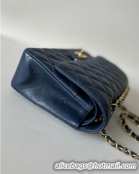 New Fashion Chanel Classic Grained Calfskin Medium Flap Bag A01112 Navy Blue/Gold 2024