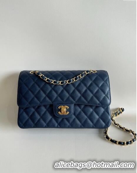 New Fashion Chanel Classic Grained Calfskin Medium Flap Bag A01112 Navy Blue/Gold 2024