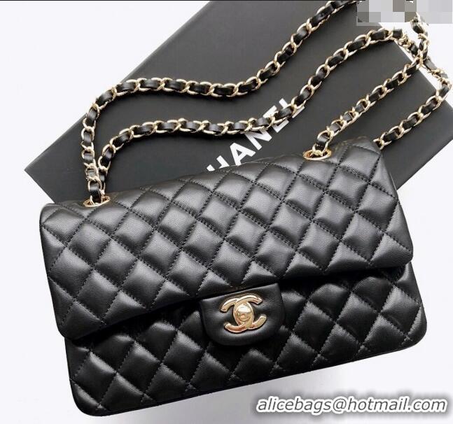 Unique Grade Chanel Lambskin Classic Medium Flap Bag A01112 Black/Gold