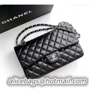 Pretty Style Chanel Lambskin Classic Medium Flap Bag A01112 Black/Silver