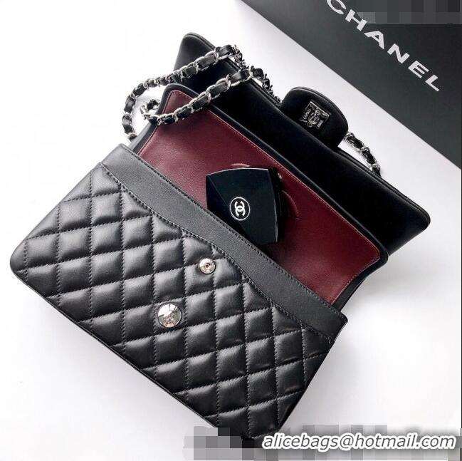 Pretty Style Chanel Lambskin Classic Medium Flap Bag A01112 Black/Silver