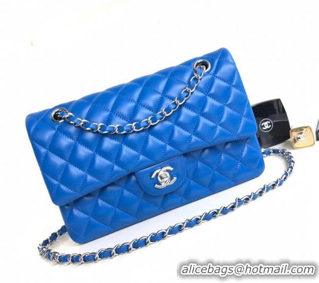 Top Grade Chanel Classic Lambskin Medium Flap Bag A01112 Sky Blue/Silver 2024