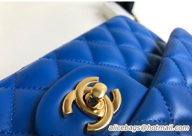 Pretty Style Chanel Classic Lambskin Medium Flap Bag A01112 Sky Blue/Gold 2024