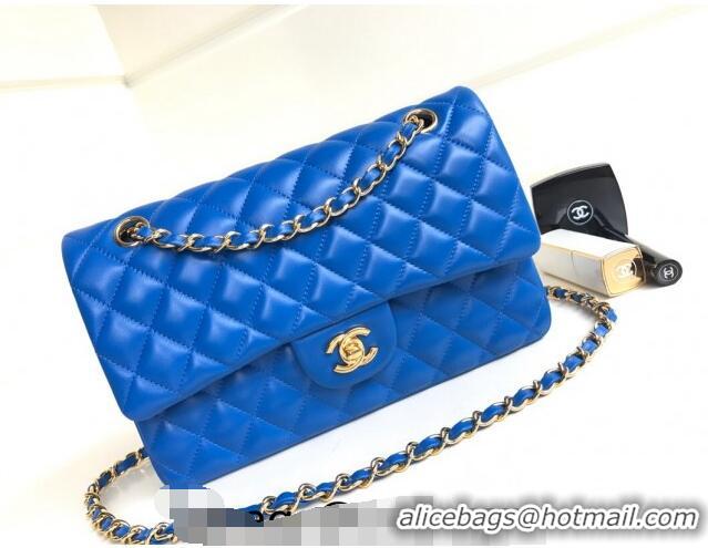 Pretty Style Chanel Classic Lambskin Medium Flap Bag A01112 Sky Blue/Gold 2024