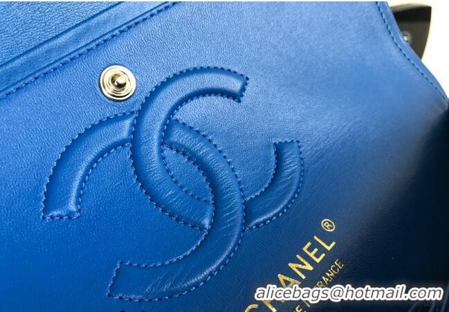 Pretty Style Chanel Classic Lambskin Medium Flap Bag A01112 Sky Blue/Gold 2024