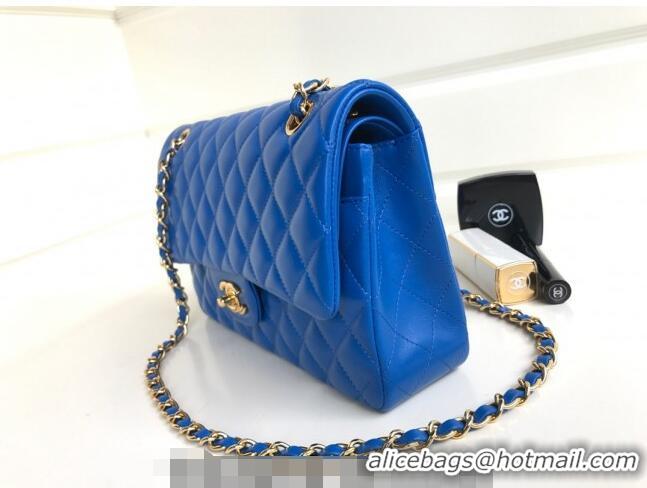 Pretty Style Chanel Classic Lambskin Medium Flap Bag A01112 Sky Blue/Gold 2024