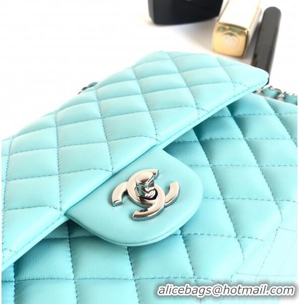 Good Quality Chanel Classic Lambskin Medium Flap Bag A01112 Tiffany Blue/Silver 2024