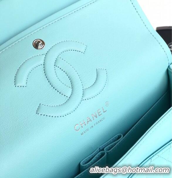 Good Quality Chanel Classic Lambskin Medium Flap Bag A01112 Tiffany Blue/Silver 2024