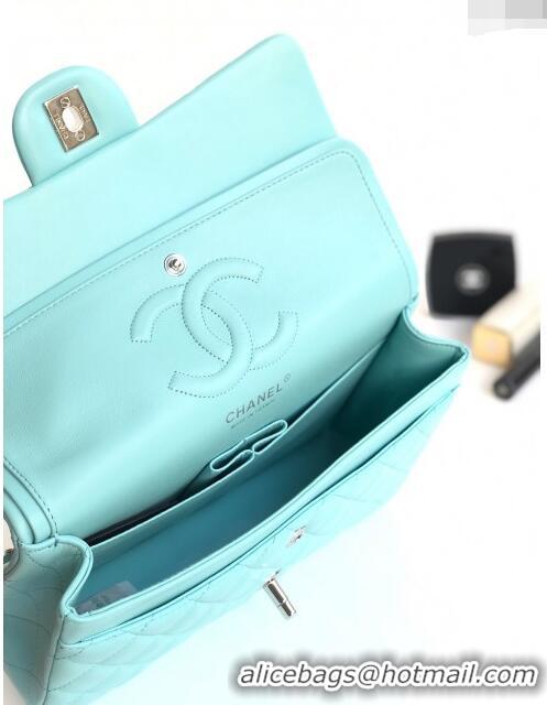 Good Quality Chanel Classic Lambskin Medium Flap Bag A01112 Tiffany Blue/Silver 2024