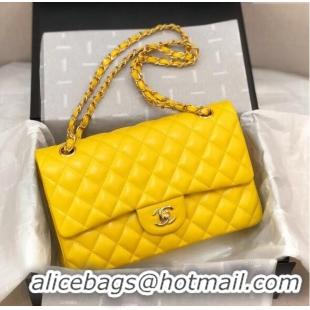 Famous Brand Chanel Classic Lambskin Medium Flap Bag A01112 Yellow/Gold 2024