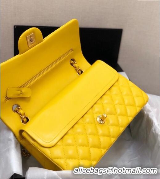 Famous Brand Chanel Classic Lambskin Medium Flap Bag A01112 Yellow/Gold 2024