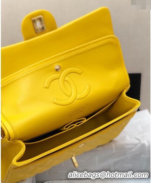 Famous Brand Chanel Classic Lambskin Medium Flap Bag A01112 Yellow/Gold 2024