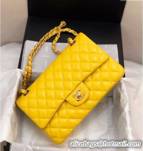 Famous Brand Chanel Classic Lambskin Medium Flap Bag A01112 Yellow/Gold 2024