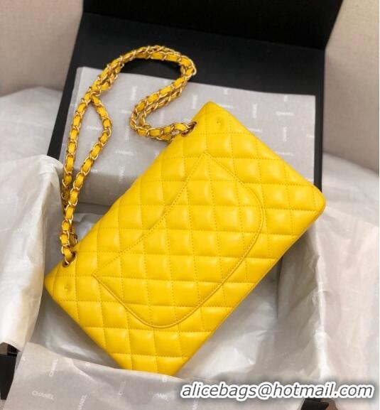 Famous Brand Chanel Classic Lambskin Medium Flap Bag A01112 Yellow/Gold 2024