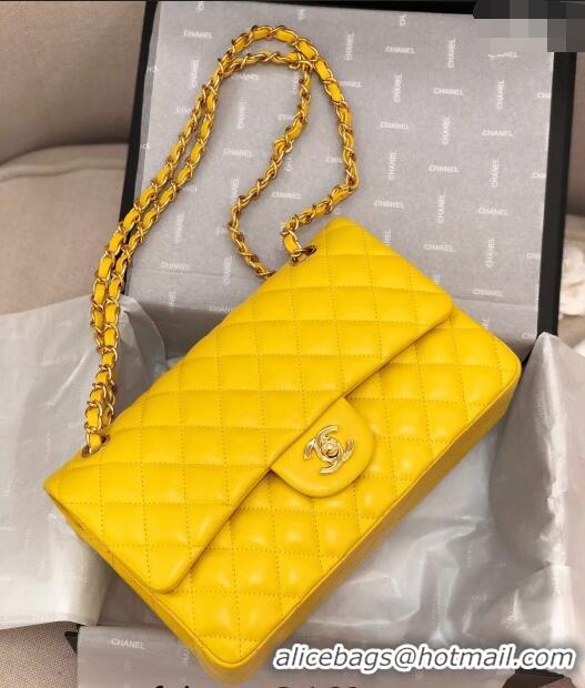 Famous Brand Chanel Classic Lambskin Medium Flap Bag A01112 Yellow/Gold 2024