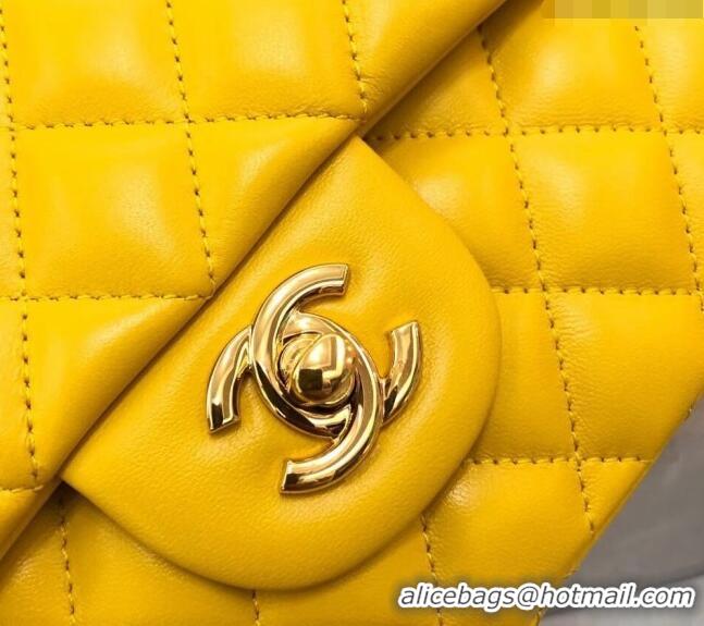 Famous Brand Chanel Classic Lambskin Medium Flap Bag A01112 Yellow/Gold 2024