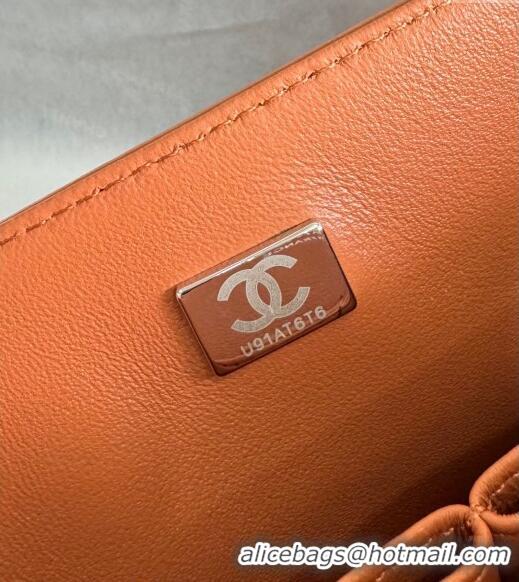 Low Cost Chanel Classic Lambskin Medium Flap Bag A01112 Caramel Brown/Silver 2024