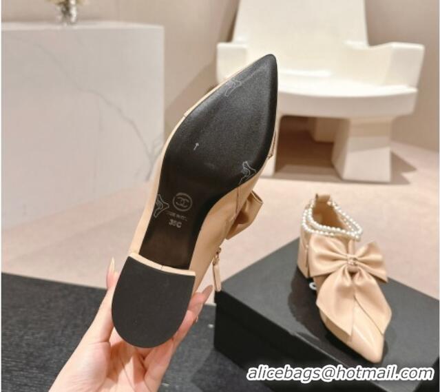 Luxurious Chanel Calfskin Pumps 5.5cm with Maxi-Bow and Pearls Beige 722042