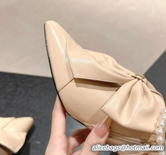 Luxurious Chanel Calfskin Pumps 5.5cm with Maxi-Bow and Pearls Beige 722042