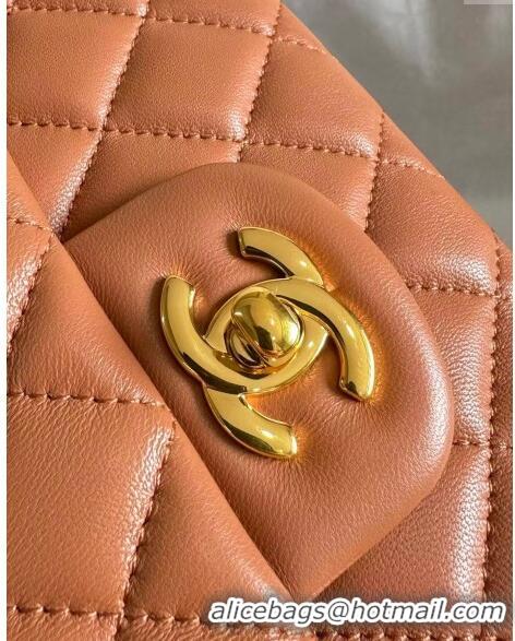 Most Popular Chanel Classic Lambskin Medium Flap Bag A01112 Caramel Brown/Gold 2024