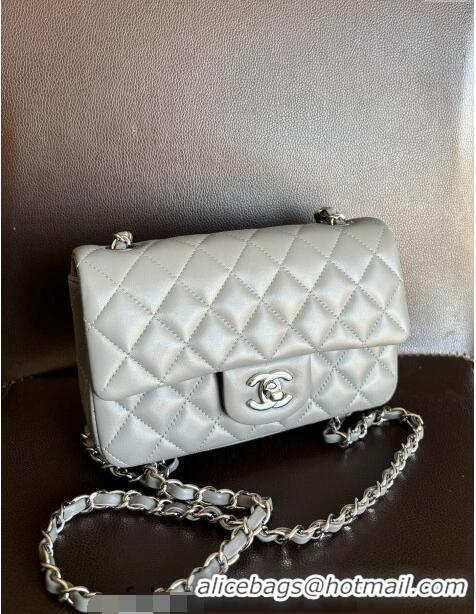 Reasonable Price Chanel Classic Lambskin Mini Flap Bag A01116 Light Grey/Silver 2024