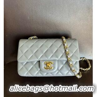 Luxurious Chanel Classic Lambskin Mini Flap Bag A01116 Light Grey/Gold 2024