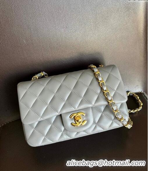 Luxurious Chanel Classic Lambskin Mini Flap Bag A01116 Light Grey/Gold 2024