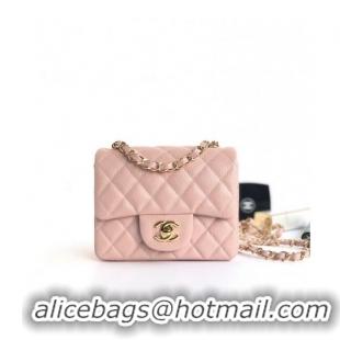 Top Design Chanel Grained Calfskin Mini Square Classic Flap Bag A01115 Light Pink/Gold 2024