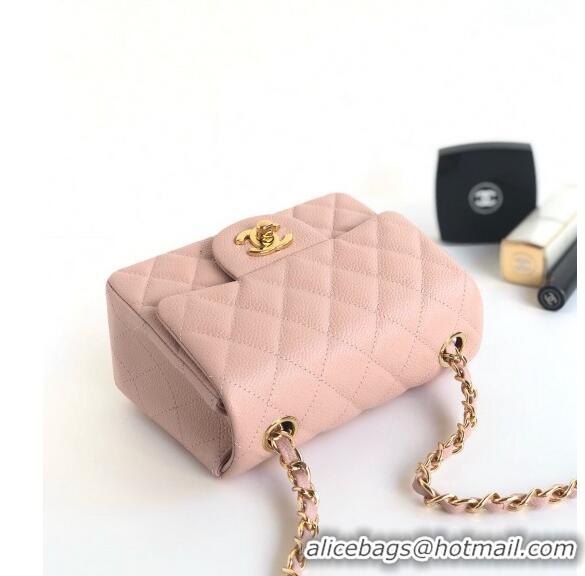 Top Design Chanel Grained Calfskin Mini Square Classic Flap Bag A01115 Light Pink/Gold 2024