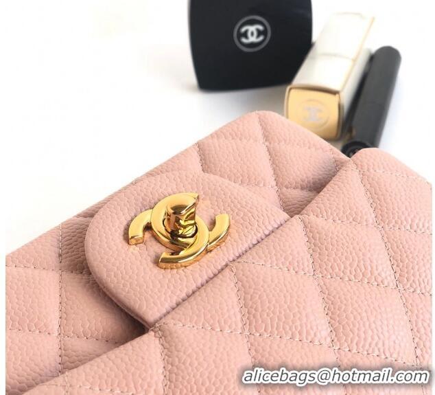 Top Design Chanel Grained Calfskin Mini Square Classic Flap Bag A01115 Light Pink/Gold 2024